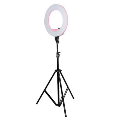 Лампа LED для визажа с креплением под фотоаппарат, моб. телефон, зеркалом, зеркалом-линзой розовая, 890670